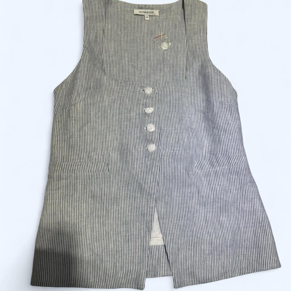Olivaceous Blue and White Striped Top